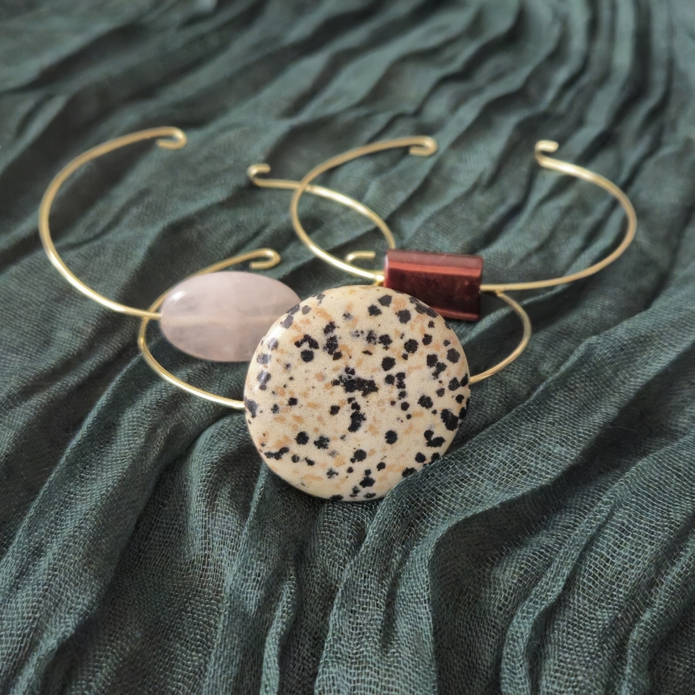 Set of 3 gold tone hook bracelets with stones size small